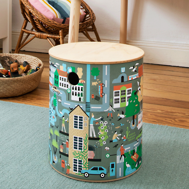 Illustration of the sustainable side of Hamburg city created for a stool