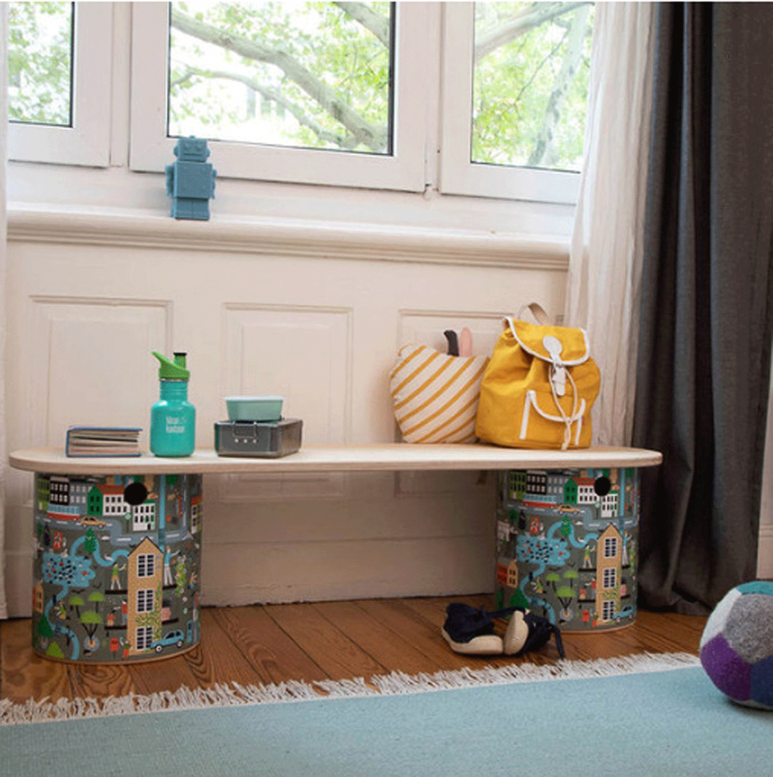 Illustration of the sustainable side of Hamburg city created for a stool