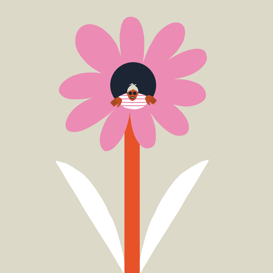 Illustration of a flower with a person peeping out of it