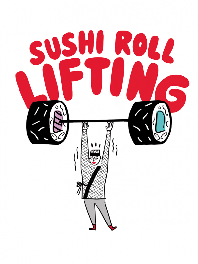 Sushi roll lifting artwork for the OMIYAGE collection created by UNIQLO by Carolin Loebbert