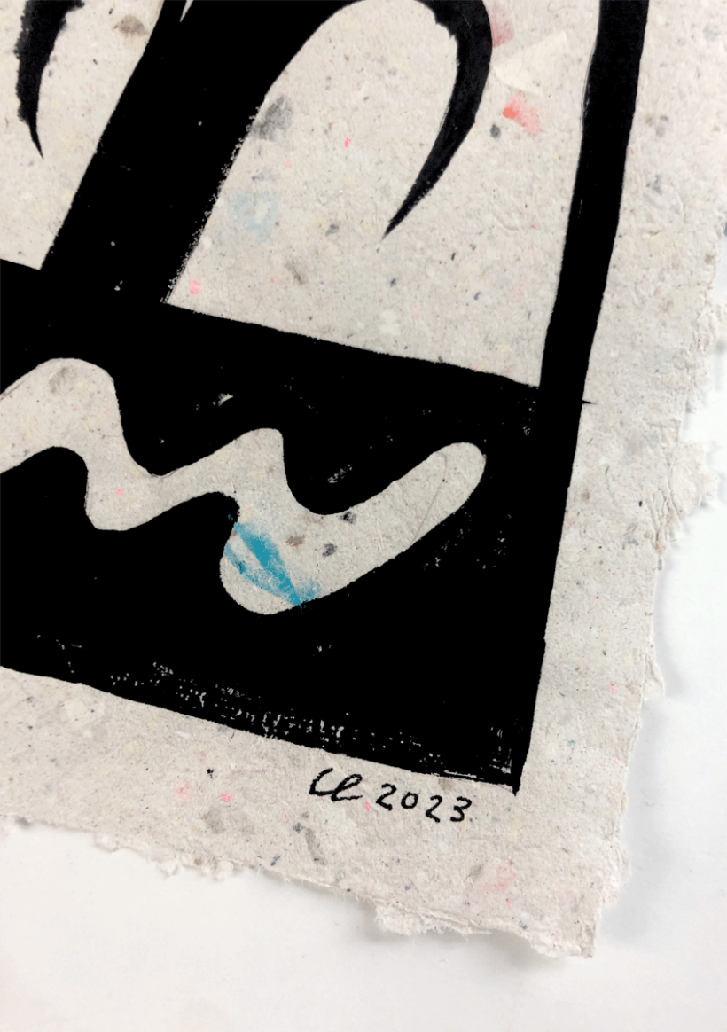 Original art on upcycled paper created by visual artist Carolin Loebbert.