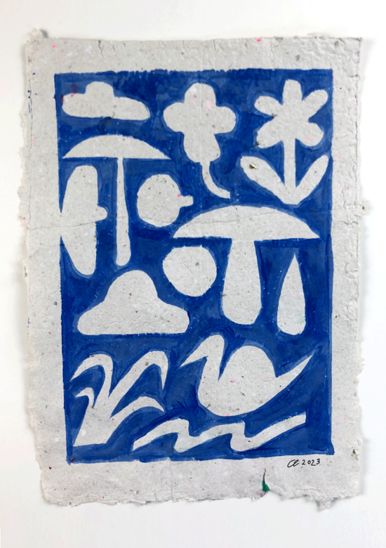 Original art on upcycled paper created by visual artist Carolin Loebbert.