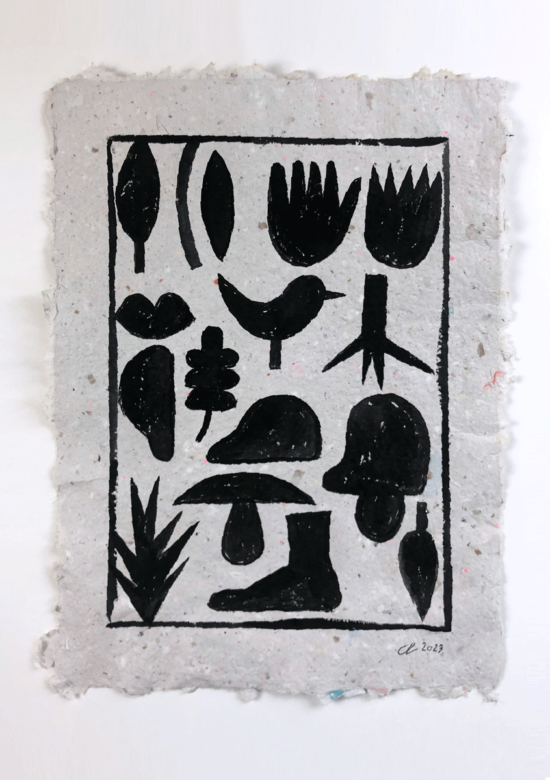Original art on upcycled paper created by visual artist Carolin Loebbert.